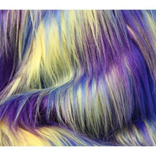 Faux Fur Fabric Long Pile 3 Tone Rainbow Yellow Blue Purple / 60 ...